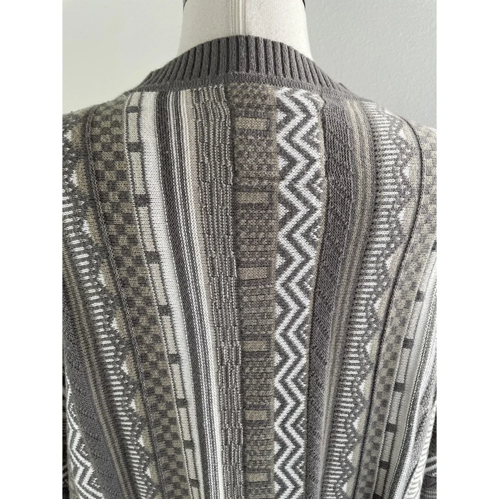 Hollister Sweater Mens XL Gray Geometric Knit V Neck Button Cardigan‎ Oversized